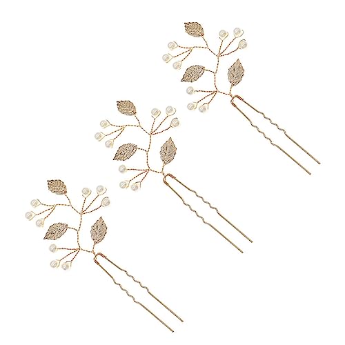 PLAFOPE 3 Stück Perle Haarnadel Haarschmuck Hochzeitsgast Brautjungfer Sie Formen Haarnadeln Braut- Haare U-förmig Haarperlen Bräute Geformt Haarschmuck Für Damen Legierung Golden von PLAFOPE