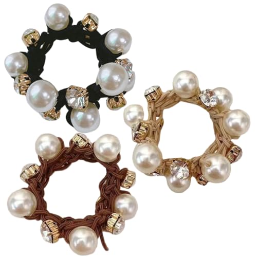 PLAFOPE 3 Stück Perlen Haargummis Elastisch Modische Haarbänder für Damen Langlebig und Rutschfest Geeignet für Ponytails Dutt für Frauen Mädchen von PLAFOPE