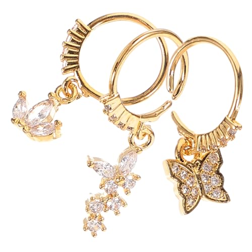 PLAFOPE 3 Stück Teiliges Edelstahl Nasenpiercing Schmetterling Nasenringe mit Strasssteinen und Perlen Langlebige Nasenstecker Schmuck für Damen für Party Alltag und Geschenk von PLAFOPE