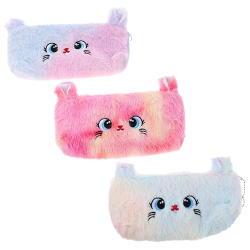 PLAFOPE 3 Stück Teiliges Federmäppchen Katze aus Plüsch Kompakt und Leicht Vielseitiges Mäppchen mit Reißverschluss als Kosmetiktasche und Stifteorganizer für Büro Schule und Reisen von PLAFOPE