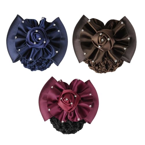 PLAFOPE 3 Stück Teiliges Haarnetz für Frauen Stark Haltender Haarclip mit Rosen und Schleifendesign Strapazierfähiges Polyester Eleganter Haarschmuck für Feine und Dicke Haare Geeignet von PLAFOPE