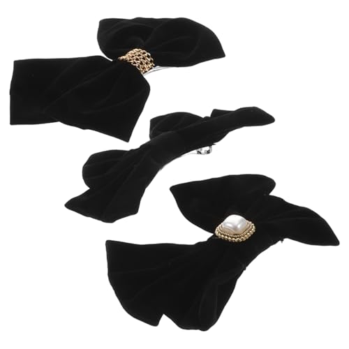 PLAFOPE 3 Stück Teiliges Haarschmuck für Mädchen Französische Velours Schleifen Haarspangen mit Perlen Rutschfeste Haarklammern Vintage Haarschmuck für Teenager Leichte Flexible von PLAFOPE