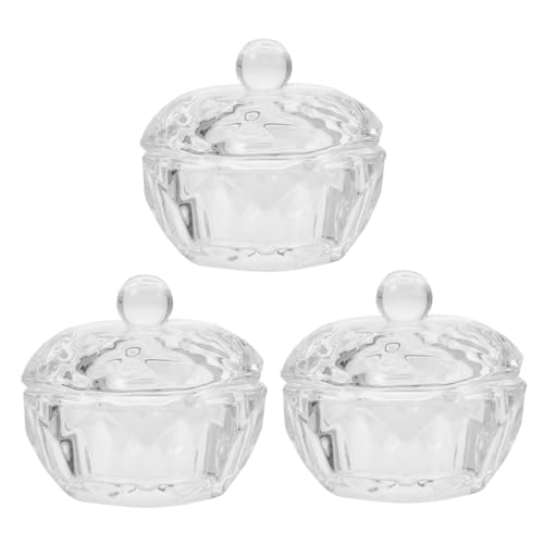 PLAFOPE 3 Stück Teiliges Kristallglas Nagelkunst Behälter mit Deckel Acryl Flüssigkeit und Pulver Schale Stapelbare Nail Art Schalen für Präzises Mischen und Aufbewahrung Auslaufsicher von PLAFOPE