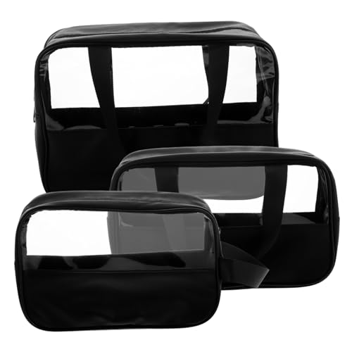 PLAFOPE 3 Stück Teiliges Transparentes Kosmetiktaschen Set Großer Kulturbeutel mit Henkel Semitransparent Splicing Design Vielseitiger Reise Organizer für Frauen Mädchen von PLAFOPE