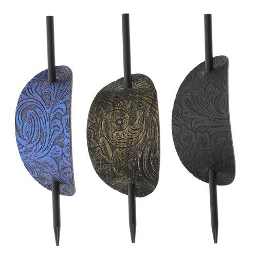 PLAFOPE 3 Stück Teiliges Vintage Haarspangen Oval aus Kunstleder Damen Haarnadeln für Dutt Chignon Leichte Stabile Haarschmuck-accessoires in Schwarz Antikgold und Dunkelblau von PLAFOPE