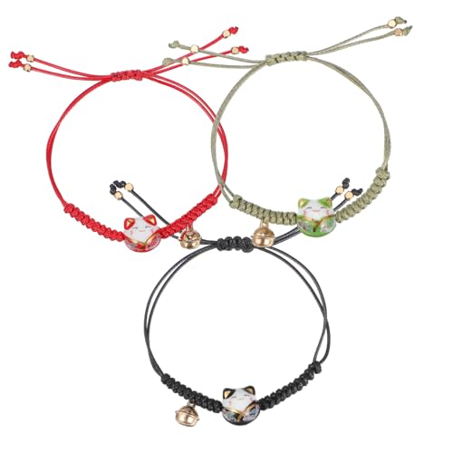PLAFOPE 3 Teiliges Maneki Neko Armband Verstellbar Leichtes Katzen Schmuck Mit Glocke Japanische Glücksbringer Für Frauen Männer Mädchen von PLAFOPE