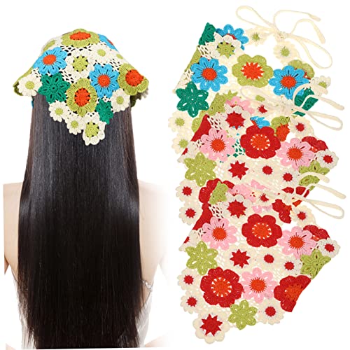 PLAFOPE 3stücke Häkelkopftuch Blume Für Damen Elastisch Atmungsaktiv Boho Stil Haar Kopftuch Kopftuchwickel Bandana Kopftücher Kopftücher Für Damen von PLAFOPE