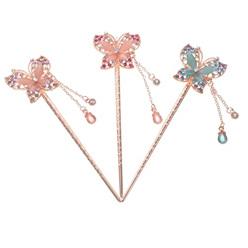 PLAFOPE Vintage Haarstäbe 3er Set Schmetterling Haarstab Für Dutts Damen Haarschmuck Haargabeln Sichere Haarstäbchen Aus Legierung Chinesischer Haarschmuck von PLAFOPE
