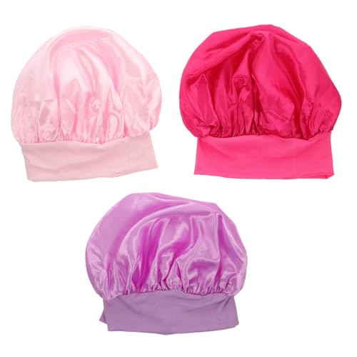 PLAFOPE 3stücke Schlafmütze Für Junge Mädchen Mit Breiter Krempe Atmungsaktiv Bequem Handgefertigt Haare Während Schlafens Schützen Optimaler Für Haare Runde Form Geeignet Für von PLAFOPE