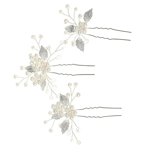 PLAFOPE 3stücke Braut Haarnadeln Aus Elegante Perlen Haarschmuck Mit Blattdesign Lang Hochzeitszubehör Für Frauen Und Brautjungfern Haarschmuck Für Besondere Anlässe von PLAFOPE