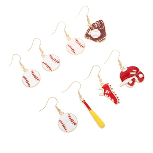 PLAFOPE 4 Paar Baseball Ohrringe für Teens und Frauen Asymmetrische Sport Ohrhänger mit Baseballschläger und Hut Design Leichte Kawaii Schmuckstücke für Partys und Alltag von PLAFOPE