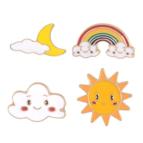 PLAFOPE 4 STÜCKE Teiliges Set Lustige Regenbogen Broschen Kreative Cartoon Nadeln für Mädchen und Damen Hochwertige Brustpins Mond Regenbogen Design für Outfits von PLAFOPE