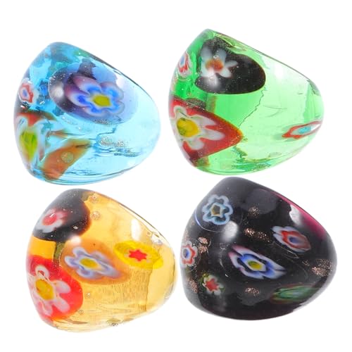 PLAFOPE 4 Stck Glasringe Damenbunte Dekorative Fingerringe Ethno Stil Trendige Fingerringe für Frauen Persönliche Schmuckaccessoires von PLAFOPE
