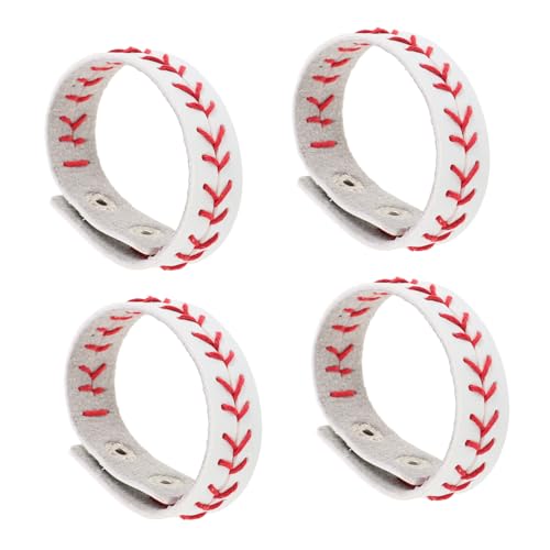 PLAFOPE 4 Stück Baseball Armbänder PU Wachsband Verstellbar Geflochtenes Sport Schmuck Für Jungen Erwachsene Baseball Fans Motivationsarmband von PLAFOPE