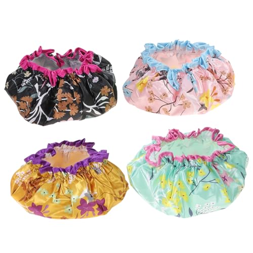 PLAFOPE 4stücke Wasserdichte Duschhaube Doppellagig Badekappen Haarabdeckung Für Damen Hut Duschkappen Dekorative Tragbare Kreative Badekappen Dusche von PLAFOPE