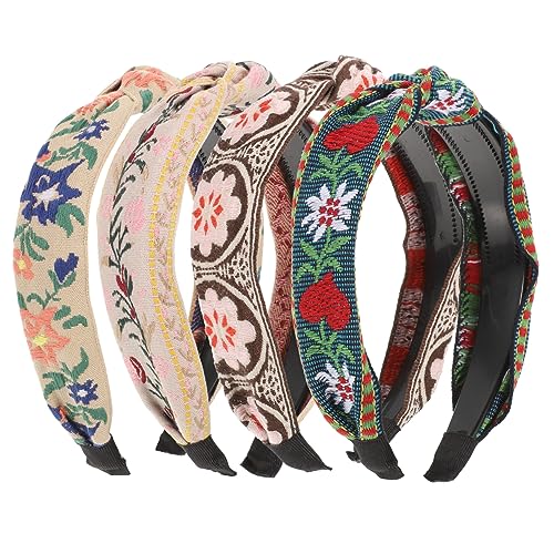 PLAFOPE 4stücke Breites Stirnband Mit Stickerei Für Damen Im Vintage-stil Ethnischer Kopfschmuck Für Frauen Haarschmuck Für Kurzes Glattes Lockiges Und Welliges Haar von PLAFOPE