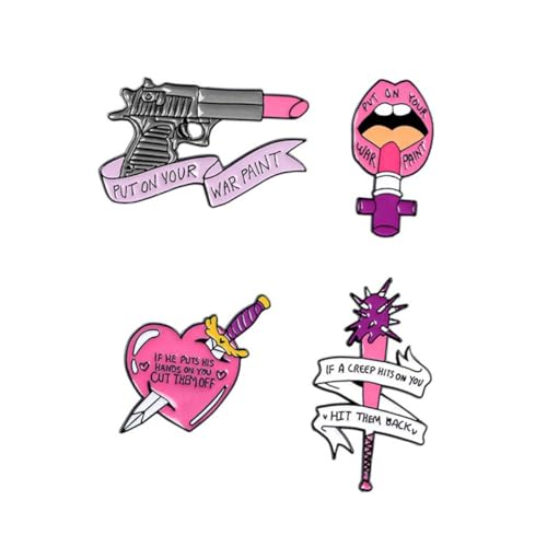 PLAFOPE 4 Stück Kreative Damenbrosche Cartoon Lippenstift Design Feministische Anstecknadeln Vielseitige Kleidungspins Leicht und Modisch für Jacken Taschen Hüte von PLAFOPE