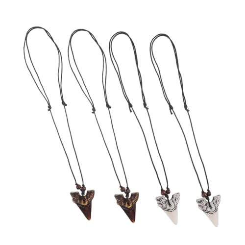 PLAFOPE 4 Stück Robuste Haifischzahn Halskette Teiliges Weiß Braun Surfer Schmuck Unisex Modisches Strandaccessoire für Männer und Frauen von PLAFOPE