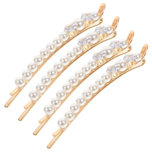 PLAFOPE 4 Stück Teilig Perlen Haarklammern mit Strassbesatz Kleine Metall Haarspangen für Damen Fester Sitz Modischer Haarschmuck für Hochzeit und Alltag von PLAFOPE