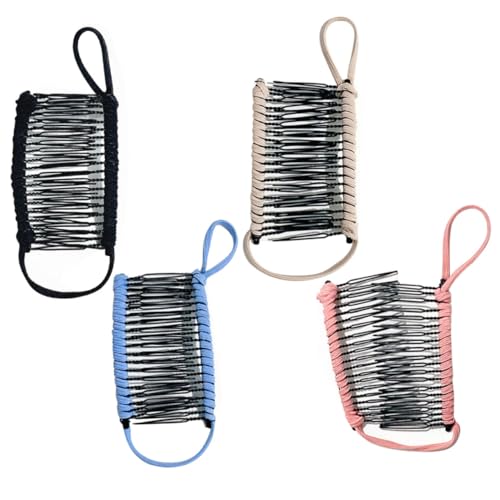 PLAFOPE 4 Stück Teiliges Bananen Haarclip für Damen Leichte Tragbare Haarspangen mit Zähnen Rutschfeste Haarklammern in Schwarz Blau Khaki Modische Styling Helfer für Voluminöses Haar von PLAFOPE