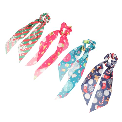 PLAFOPE 4 Stück Teiliges Elastisches Weihnachts Haarband mit Festlichen Mustern Dehnbar und Langlebig als Haargummi für Ponytails und Party Dekoration Passend für Damen und Alltagsschmuck von PLAFOPE