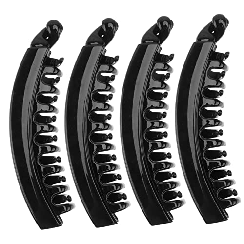 PLAFOPE 4 Stück Teiliges Große Schwarze Bananen Haarklammern aus Robustem PC Material Stark Spannender Haarkralle für Ponytail Halterung und Festes Styling bei Damen von PLAFOPE