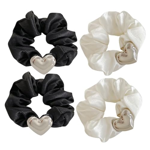 PLAFOPE 4 Stück Teiliges Haargummi mit Herzdekoration Elastische Ponytail Halter für Mädchen Modische und Leichte Haarschmuck Accessoires Passend für Verschiedene Frisuren und Outfits von PLAFOPE