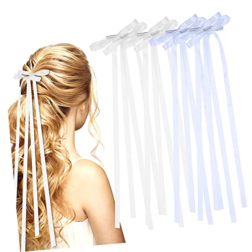 PLAFOPE 4 Stück Teiliges Haarschleifen mit Metallklammern und Langen Bändern Weiche Haarspangen für Damen und Mädchen Geeignet für Dickes Haar Festliche Anlässe und Alltag von PLAFOPE