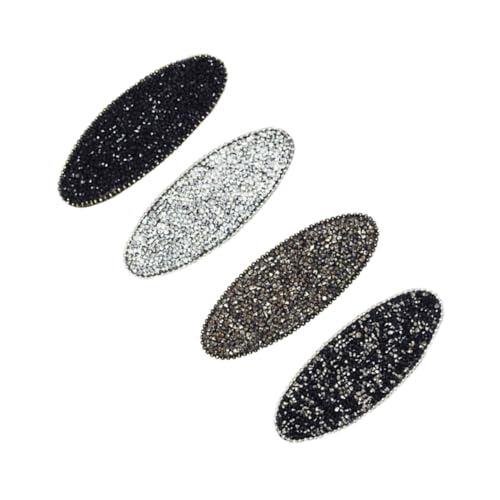 PLAFOPE 4 Stück Teiliges Haarspangen für Mädchen Ovaler Metall Snap Haarklammern Funkelnde Haarclips in Schwarz Modische Haarschmuck für Alltag und Festlichkeiten von PLAFOPE