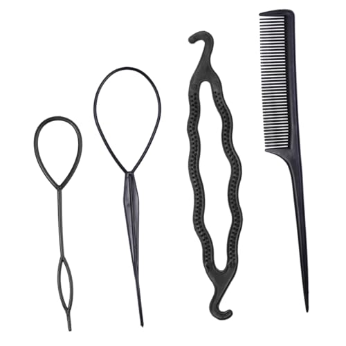 PLAFOPE 4 Stück Teiliges Haarstyling Set Haarknoten Halter Dutt Maker Leicht Tragbar Schwarz für DIY Frisuren Flechtwerkzeug für Damen und Mädchen von PLAFOPE