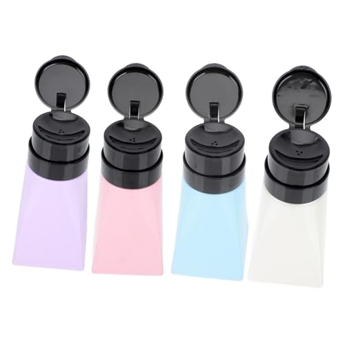 PLAFOPE 4 Stück Teiliges Nagellackentferner Pumpspender Flaschen aus PP Wiederverwendbare Auslaufsichere Aufbewahrungsflaschen für Nagellack Make Up Entferner Lotion und Toner Bunte von PLAFOPE