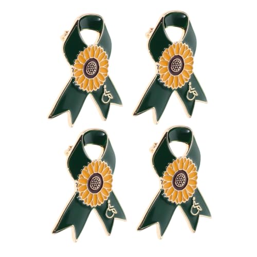 PLAFOPE 4 Stück Teiliges Sonnenblumen Ribbon Abzeichen Leichtes Legierungs Pin für Behinderungsbewusstsein Dekorativer Anstecker für Damenkleidung Symbol der Unterstützung bei von PLAFOPE