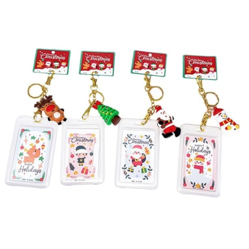 PLAFOPE 4 Stücke Id Karte Tag Hülse Keychain Student Karte Protector Schnalle Mode Weihnachten Muster Karte Abdeckung von PLAFOPE