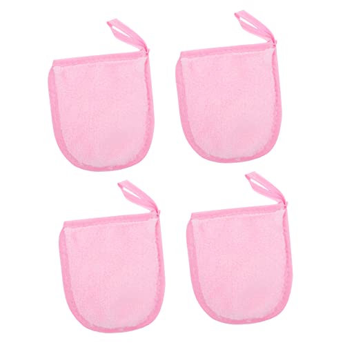 PLAFOPE 4stücke Gesichtsreinigungshandschuhe Make-up-entferner Schwamm Kosmetische Pulverreinigungs Handschuhe Rosa Waschbar Wiederverwendbar von PLAFOPE