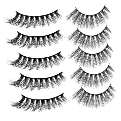 PLAFOPE 5 Paar Fake Wimpern Schwarz Lang Dicht Voluminös Leicht Curling Künstliche Wimpern für Damen Makeup von PLAFOPE