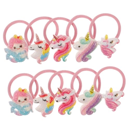 PLAFOPE 5 Paare Elastische Haargummis Mädchen Ponytail Halter Cartoon Einhorn und Meerjungfrau Haarschmuck Sicher Rutschfest für Frisuren Zubehör von PLAFOPE