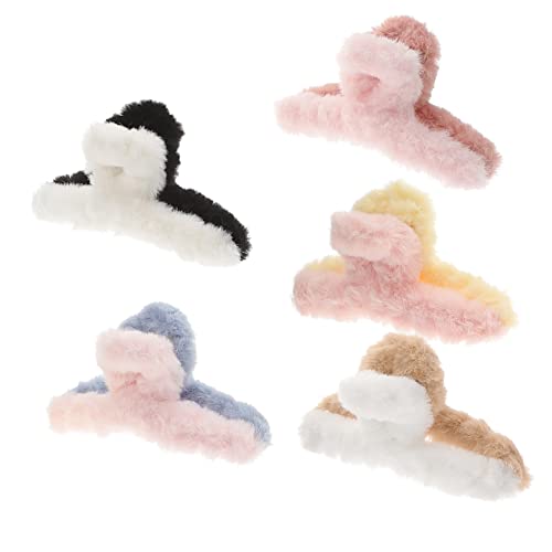 PLAFOPE 5stücke Flauschige Haarklammern Pelzige Haarclips Rutschfeste Klaue Clips Frauen Haaraccessoires Für Gesichtswaschen Bad Küche Friseur von PLAFOPE