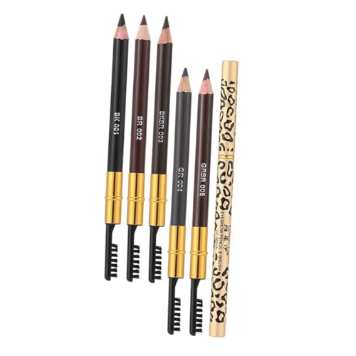 PLAFOPE 5 Stück Teiliges Augenbrauenstift mit Bürste Dualer Brow Pencil in Natürlichen Farbtönen Schwarz und Dunkelbraun Präzise Langlebige Augenbrauen make up Stifte für Professionelle von PLAFOPE