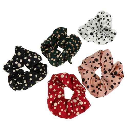 PLAFOPE 5 Stück Teiliges Große Haargummis für Damen Gepunktetes Design Weiche Elastische Ponytail Holder Modische Haarschleifen Bequem und Strapazierfähig für Alltag und Geschenke von PLAFOPE