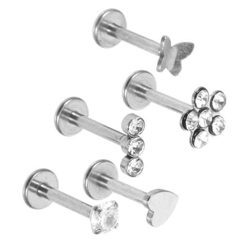 PLAFOPE 5 Stück Teiliges Piercing Schmuck Set Nasenstecker Tragus Helix Ohrknorpel Lippenpiercing mit Funkelnden Zirkonia für Damen und Herren Vielseitig und Langlebig von PLAFOPE