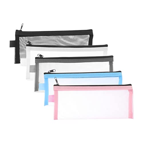 PLAFOPE 5er-Packung Federmäppchen Für Studenten 5-teiliges Federmäppchen Aus Netzgewebe Glatte Reißverschlüsse Wiederverwendbar Kompakt Für Handtasche Koffer Rucksack von PLAFOPE