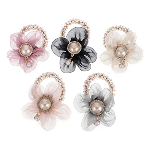 PLAFOPE 5stücke Teiliges Haargummis Mit Perlblumen Haaraccessoire Für Mädchen Vielseitiger Haarschmuck Für Alltag Feiern Und Besondere Anlässe von PLAFOPE