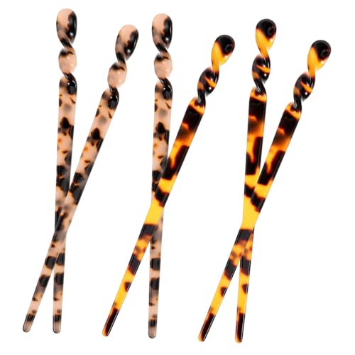 PLAFOPE 6 Stck Vintage Chinesische Haarnadeln Acetat Haarstäbchen Leopardmuster Dekorative Lange Haarnadeln für Frauen Stilvolle Haarschmuck Haargummi Alternative für Dickes Haar von PLAFOPE