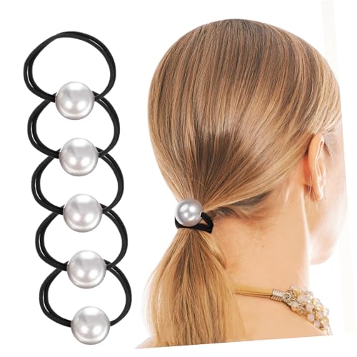 PLAFOPE 6 Stück Haargummis Mit Großen Perlen Elastische Pferdeschwanzhalter Haarschmuck Für Frauen Für Dünnes Haar Modische Armband Haargummis von PLAFOPE