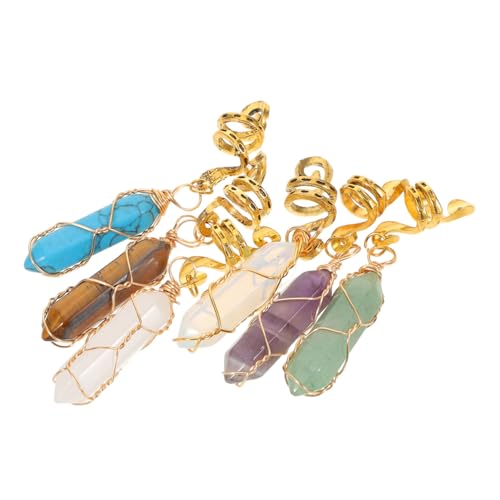 PLAFOPE 6 Stück Vintage Dreadlock Schmuck Hexagonal Draht Umwickelt Natürlicher Stein Haarschmuck für Zöpfe Damen Haaraccessoires für Flechten und Ponytail Styling von PLAFOPE