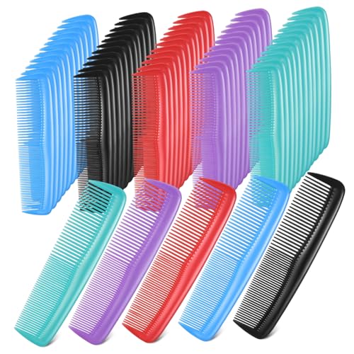 PLAFOPE 60 Stück Teiliges Haar Kamm Feinzahn Frisierkamm Grobzahn Barber Kamm Tragbar für Damen Herren Salon und Zuhause in Schwarz Rot Grün Blau von PLAFOPE