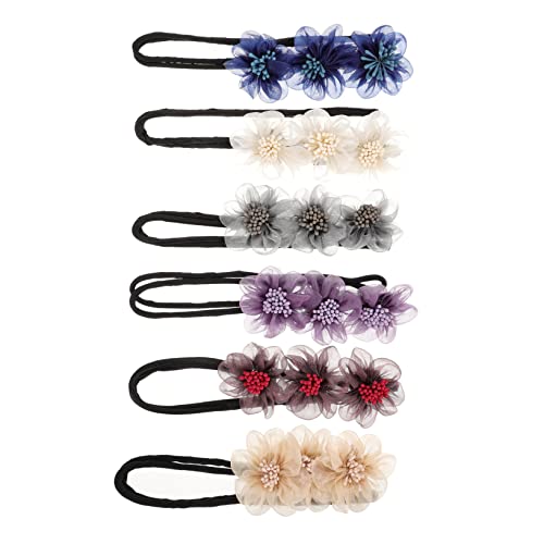 PLAFOPE 6stücke Blumenmuster Haarband Dutt-maker Lockenwickler Pferdeschwanz Stick Frisur Donuts Kopfschmuck Für Frauen von PLAFOPE