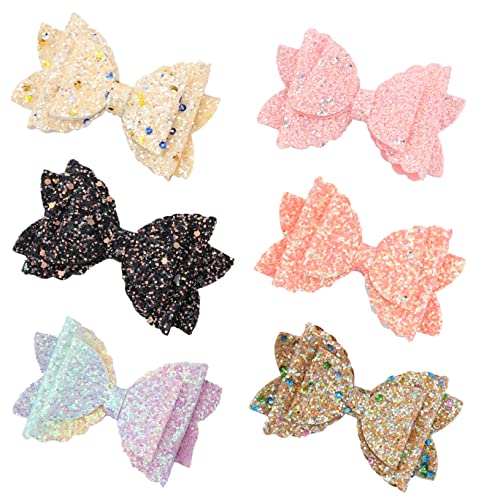 PLAFOPE 6stücke Teiliges Handgemachtes Haaraccessoire Set Mit Glitzer-leder Schleifen Doppelschichtige Funkelnde Haarspangen Für Mädchen Für Diy Frisuren Farben Zufällig von PLAFOPE