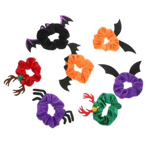 PLAFOPE 7stücke Teiliges Halloween Haargummi Kreative Haar Scrunchies Für Mädchen Und Elastische Pferdeschwanzhalter Bunten Designs Für Halloween-partys Und Alltagslooks von PLAFOPE