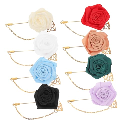 PLAFOPE 8 Stück Teiliges Blumen Anstecknadeln für Herren Minimalistische mit Kette Flache Rosenbrosche Leichter Hochzeit Boutonniere Pin für Anzug Vielseitiges Outfit Accessoire von PLAFOPE
